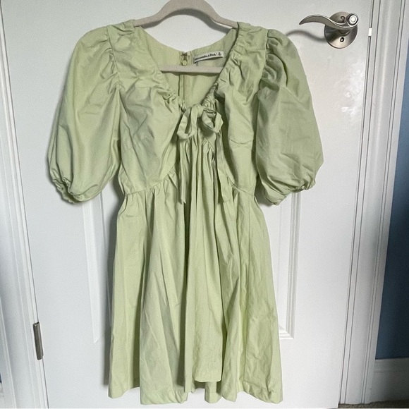 Abercrombie & Fitch Green Cinch-Front Puff Sleeve Poplin Mini Dress 35756 - Picture 3 of 14